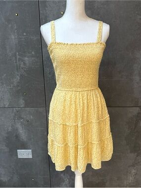 Hollister Sunny Yellow Smocked Tiered Mini Dress